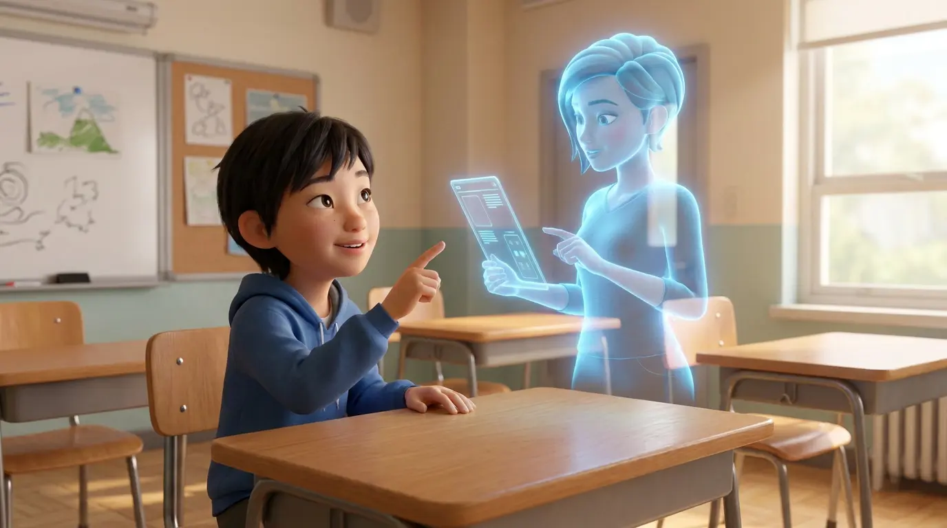 Photo of a student talking with an AI digital human