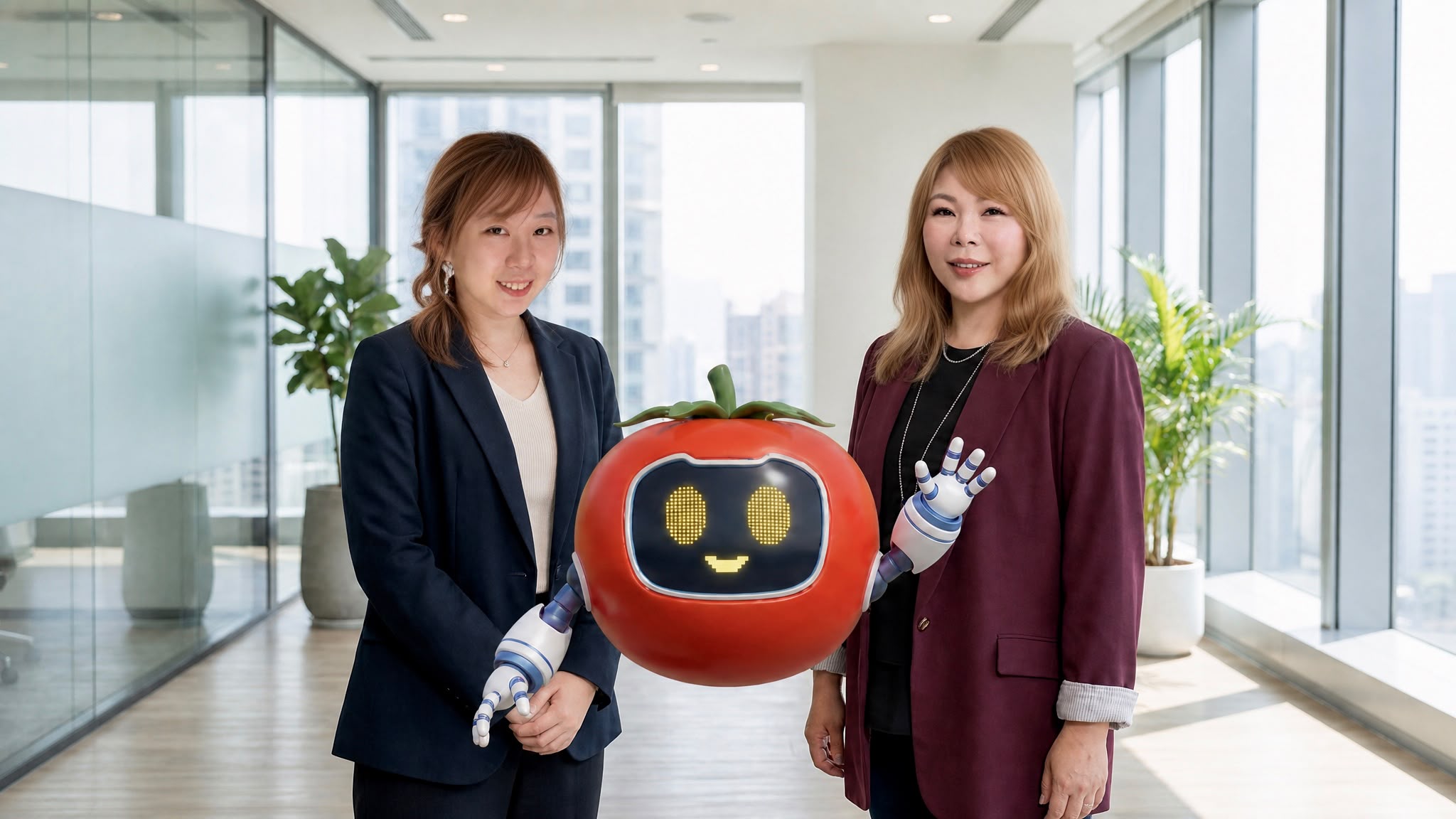ChopReality founders with the mascot robot